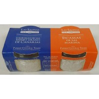 Las Salinas Pozo Izquierdo - Sal Marinas Artesanal Lagrimas de Sal und Escamas De Sal Marina Bio Salz 2x75g Glas produziert auf Gran Canaria