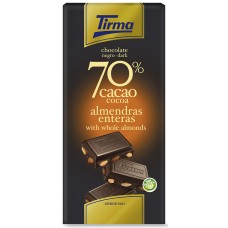 Tirma - Chocolate Negro 70% Cacao Almendras enteras Dunkle Schokolade mit Mandeln 125g produziert auf Gran Canaria