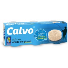 Calvo - Atun en Aceite Girasol Pescado a Cana en las Islas Canarias Thunfisch in Sonnenblumenöl 3x80g Dosen produziert auf Gran Canaria