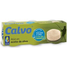 Calvo - Atun en Aceite Oliva Pescado a Cana en las Islas Canarias Thunfisch in Olivenöl 3x80g Dosen produziert auf Gran Canaria